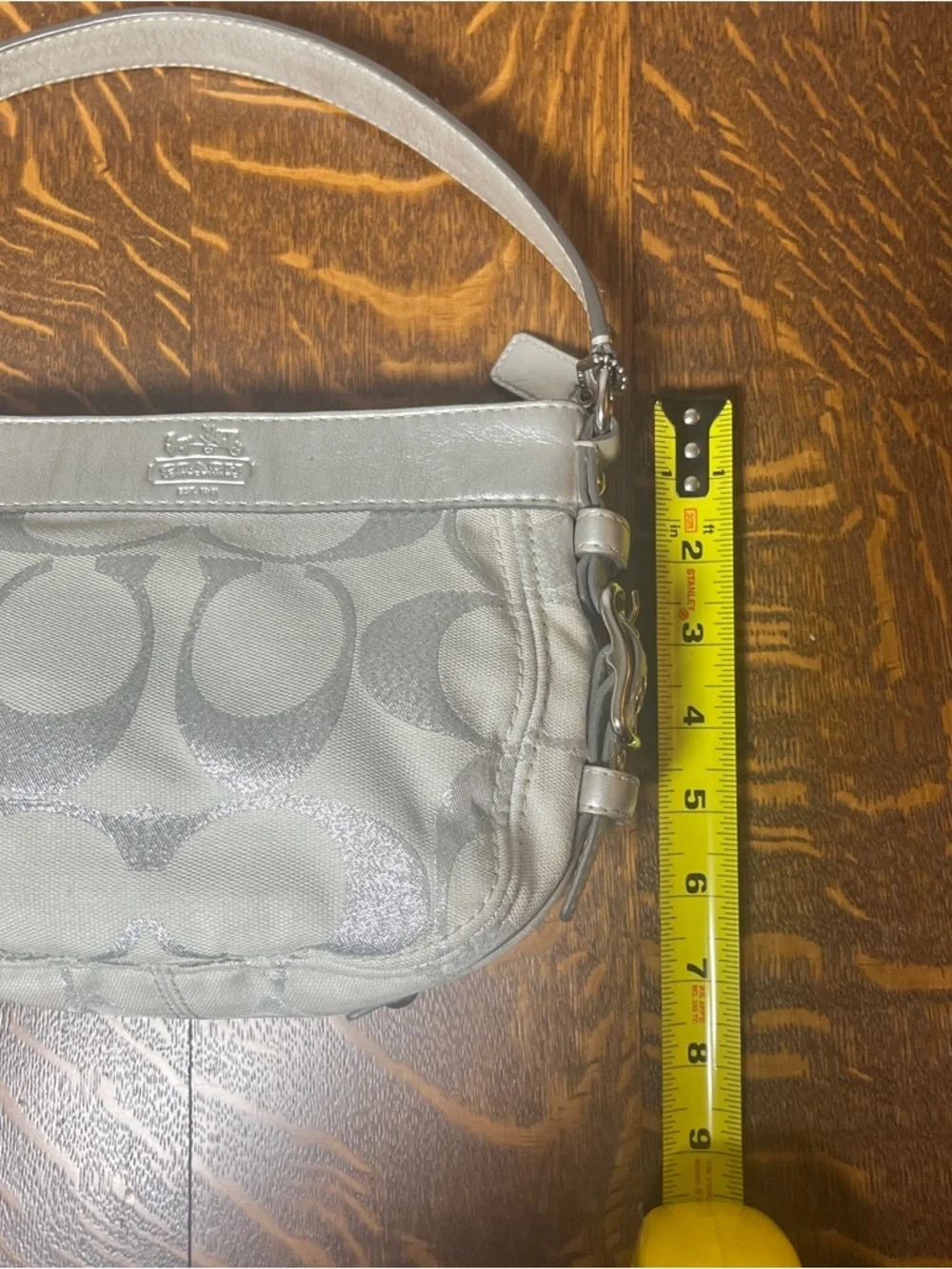 Coach Zoe Silver and Cream Signature C Hobo Mini Bag